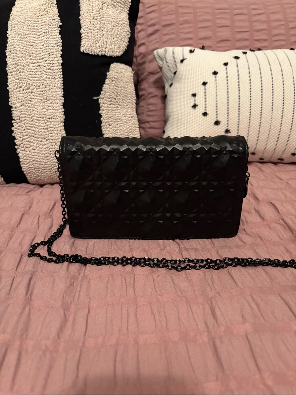 Lady Dior Cannage Diamond Motif Wallet on Chain Pouch with DIOR Charm